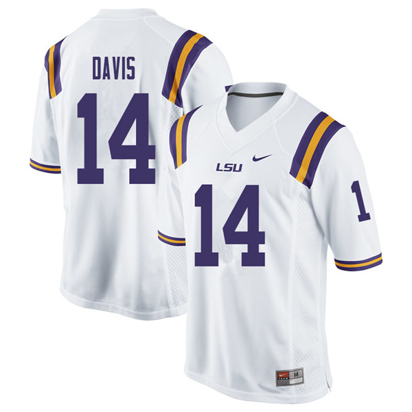 Men #14 Drake Davis LSU Tigers College Football Jerseys Sale-White